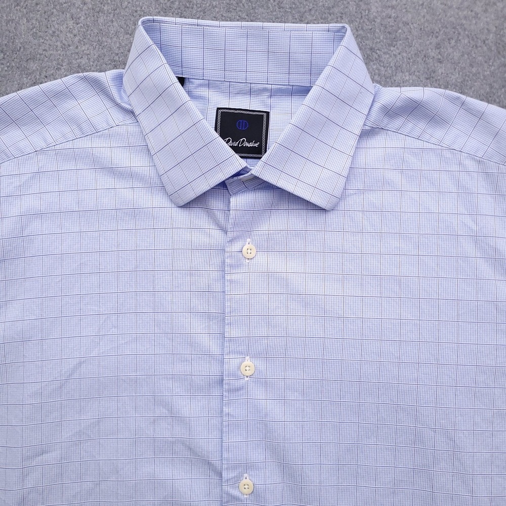 David Donahue Dress Shirt Mens 16.5 36/37 French Cuff Blue Graph Check